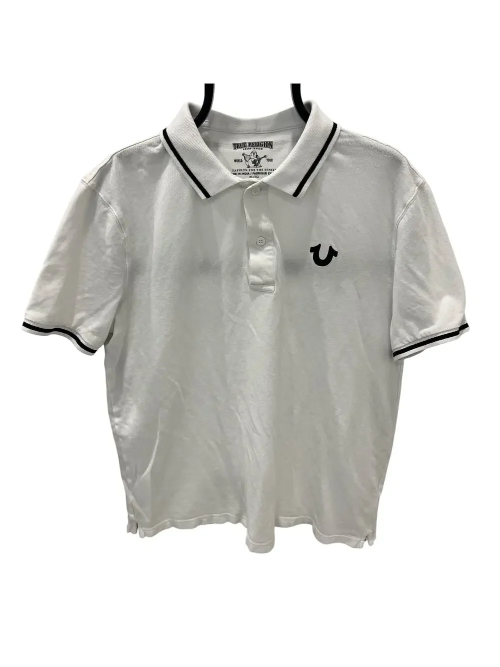 True Religion Men's XL White Black Graphic Polo Shirt